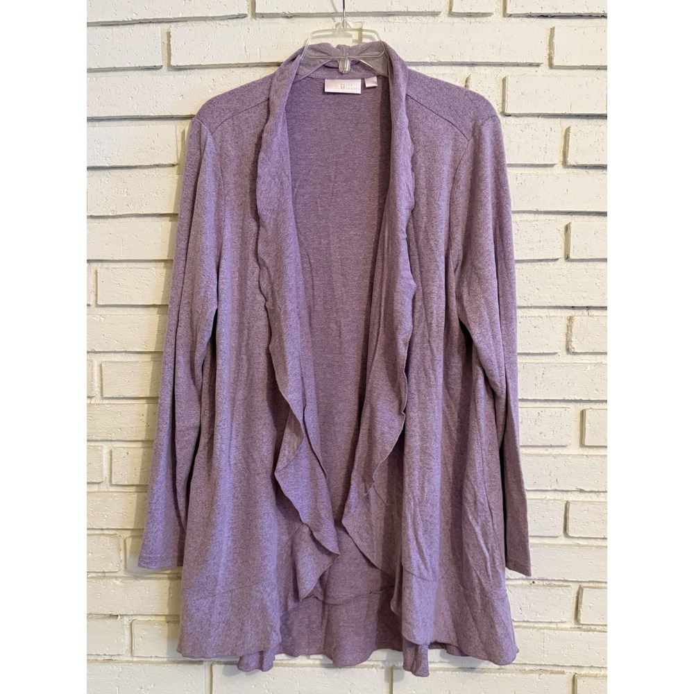 Belle by Kim Gravel Ruffle Edge Open Front Cardigan Heathered Pink Size XL